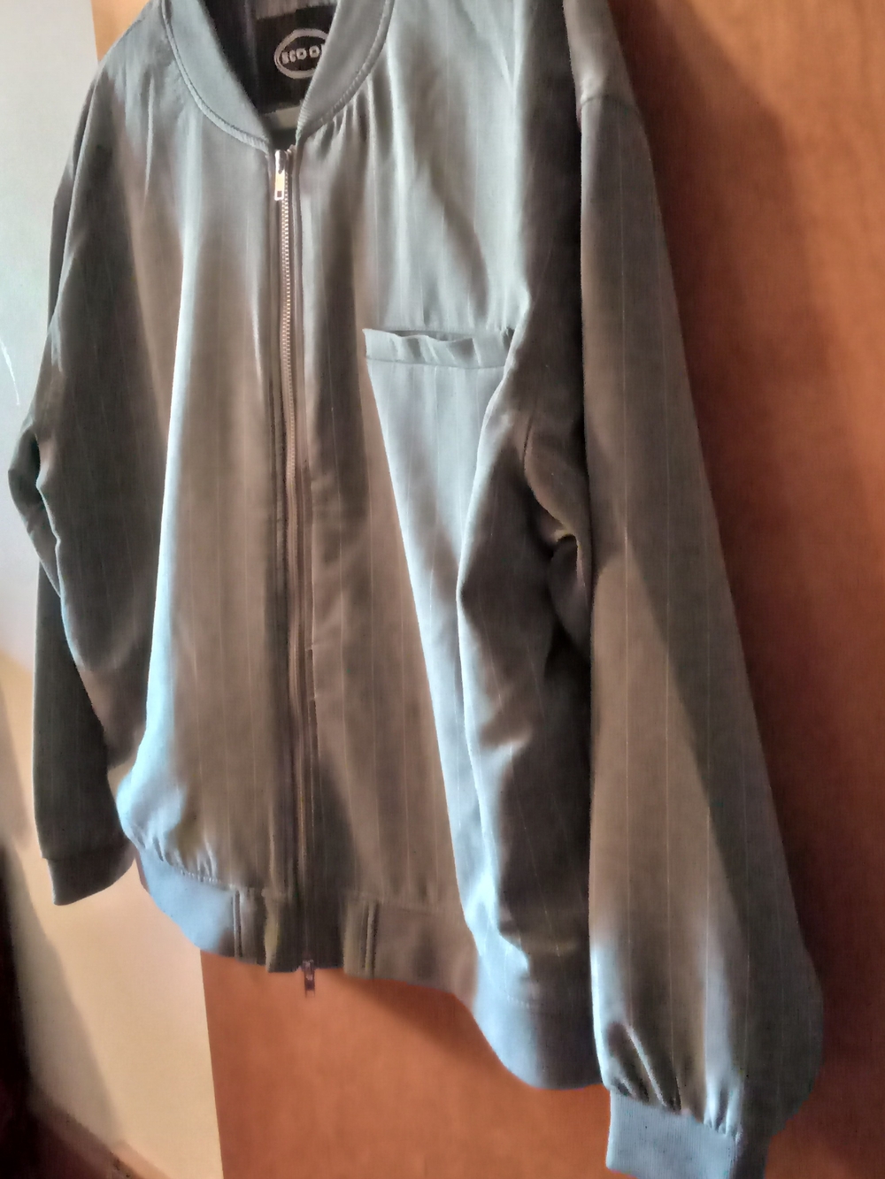 Scoop NYC Slate Green Pinstripe Bomber Blazer